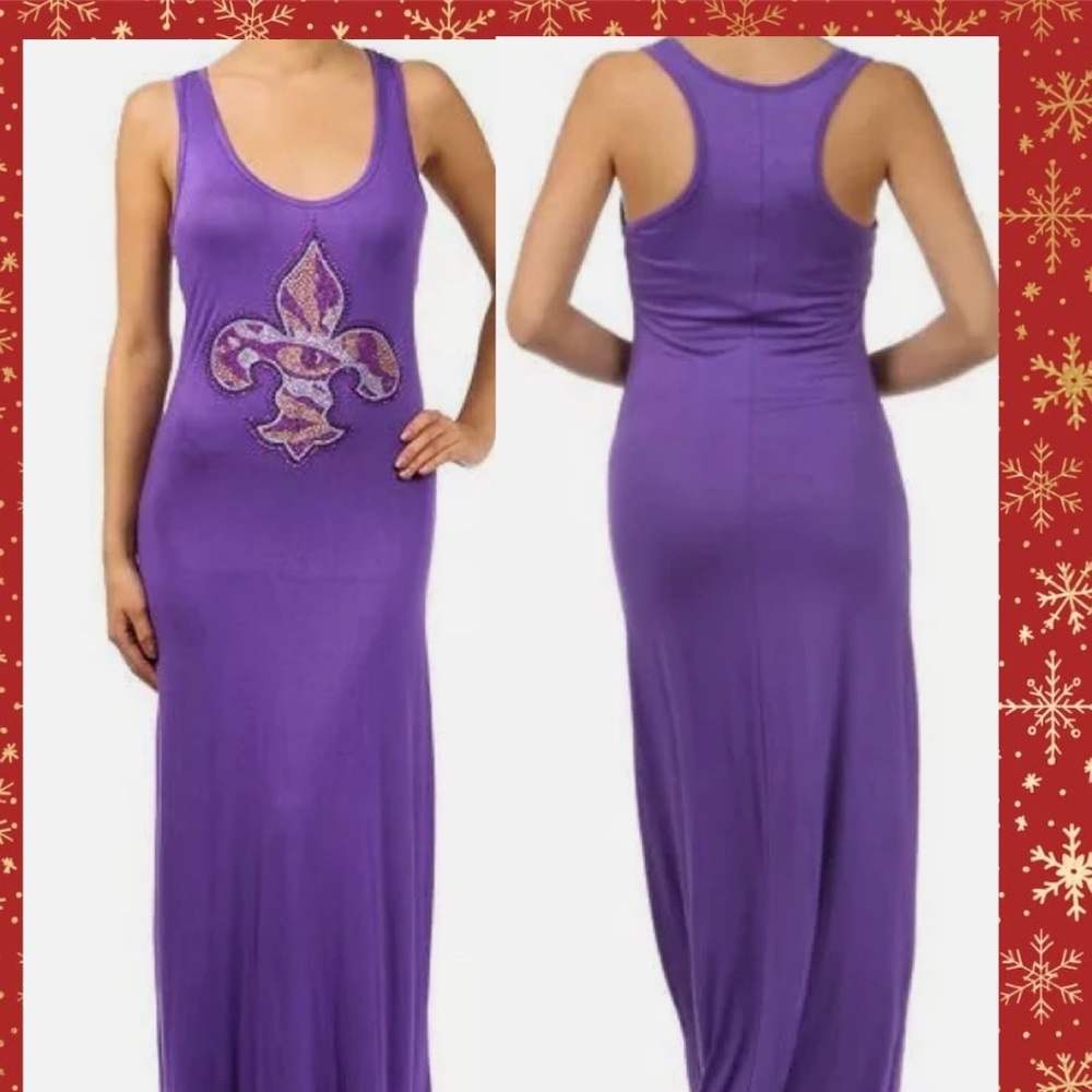 Bling Bling Rhinestone Tiger eye Stretchy Maxi Dress Glam L Lsu Team Party